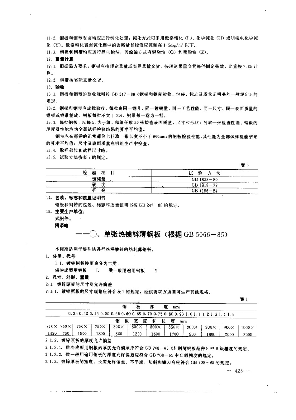 GB5066-1985单张热镀锌薄钢板_第1页