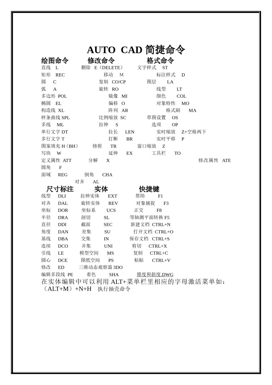 CAD最全快捷键表_第1页